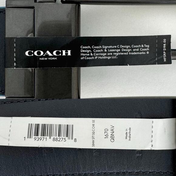 Coach Harness Buckle Cut To Size Reversible Belt Check Geo Print Men's 42” - Picture 12 of 13